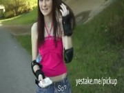 Brunette rollergirl gets paid to suck and ...