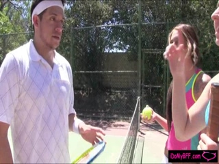 Two besties fucking with tennis coach