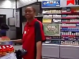 Gas station cashier giving blowjob