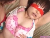 Asian Girl Blindfolded Standing On One Leg With Tied..